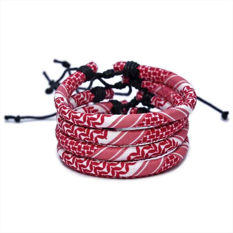 Bracelet avec motifs Keffiye arabe pour homme ou femme rouge