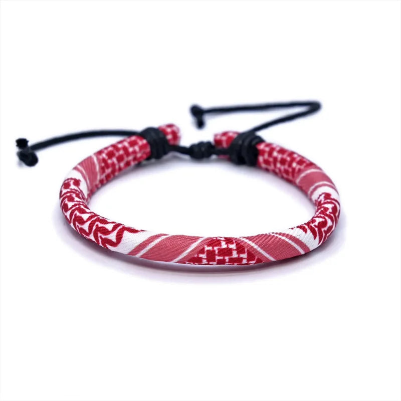 Bracelet avec motifs Keffiye arabe pour homme ou femme rouge