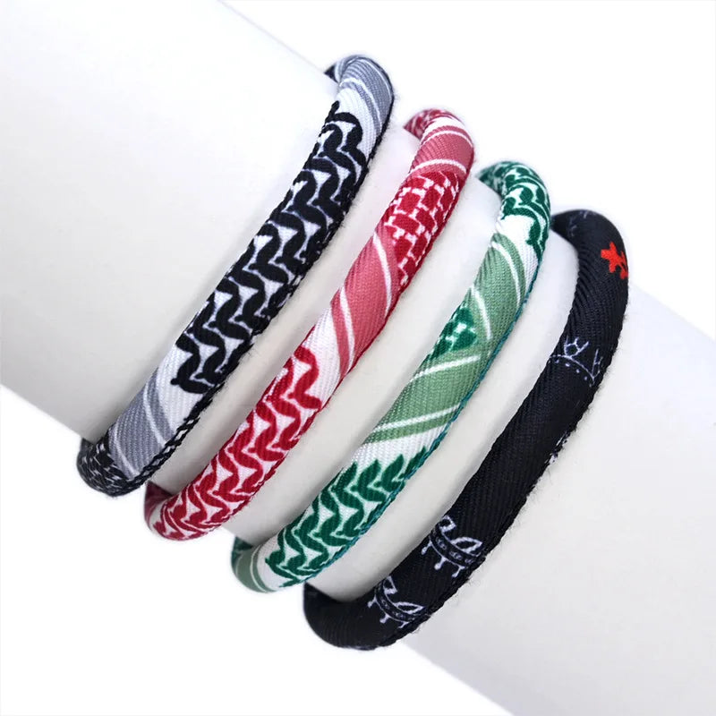 Bracelet avec motifs Keffiye arabe pour homme ou femme vert