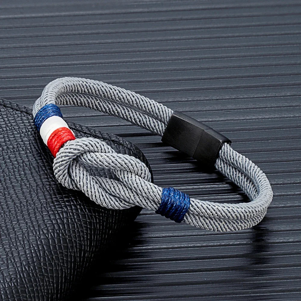 Bracelet avec noeud en corde gris