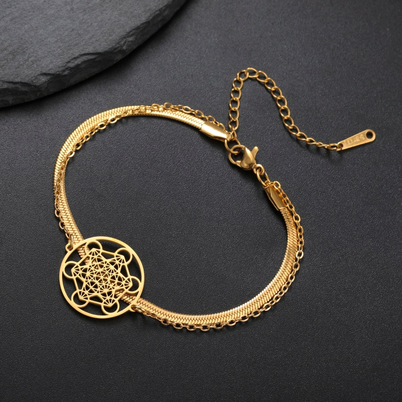 Bracelet with Gold Metatron's Cube Pendant