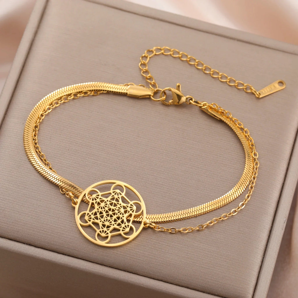 Bracelet with Gold Metatron's Cube Pendant