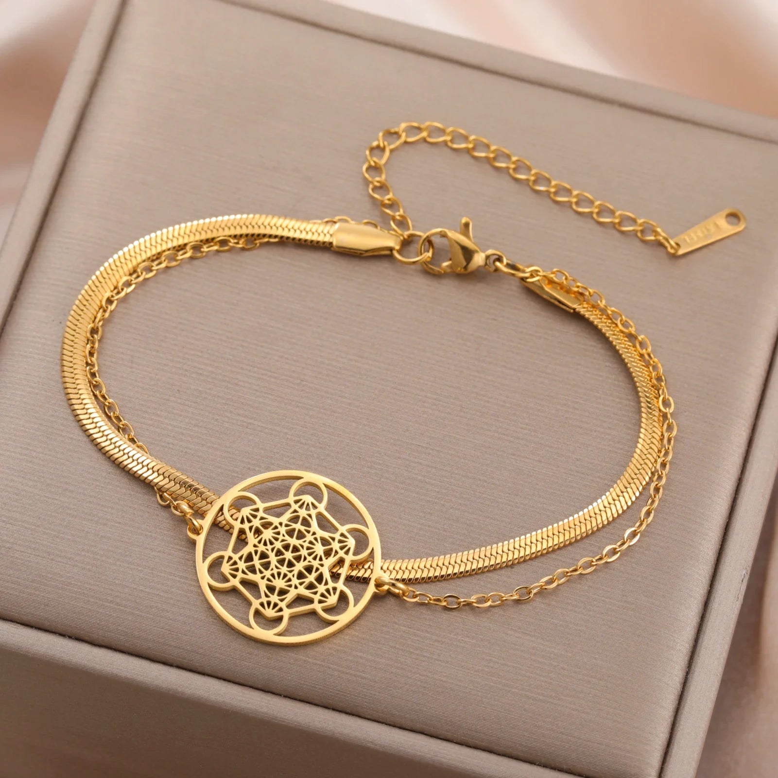 Bracelet with Gold Metatron's Cube Pendant