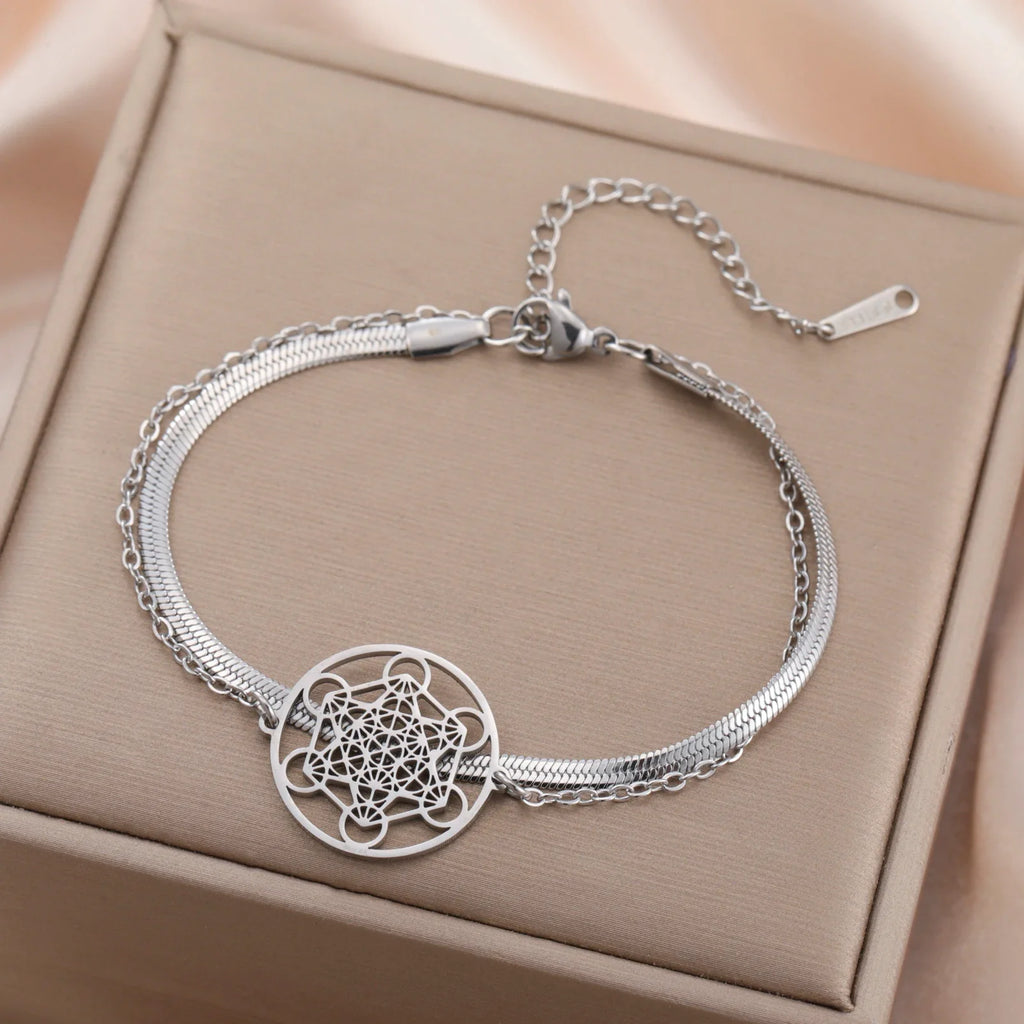 Bracelet with Silver Metatron's Cube Pendant