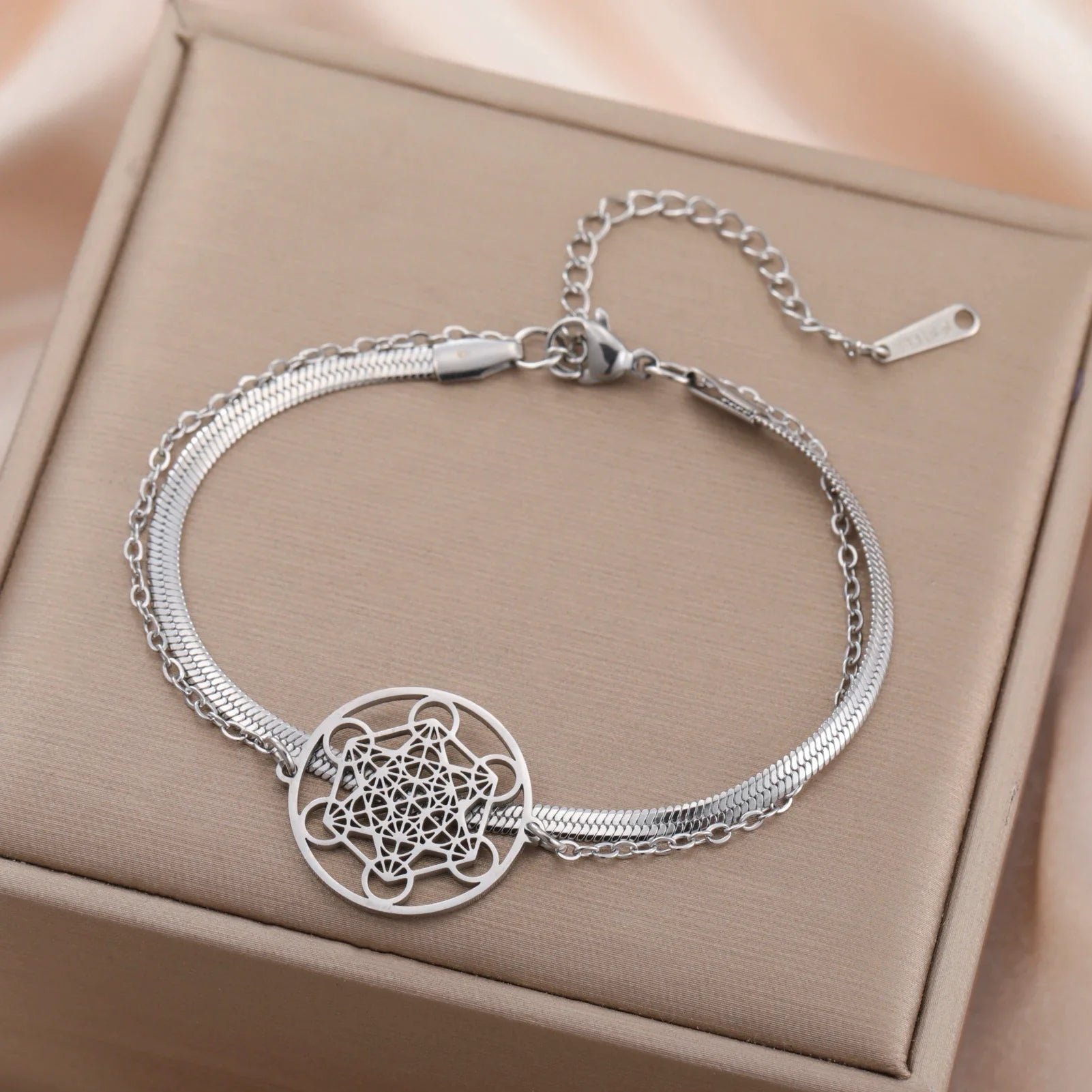 Bracelet with Silver Metatron's Cube Pendant