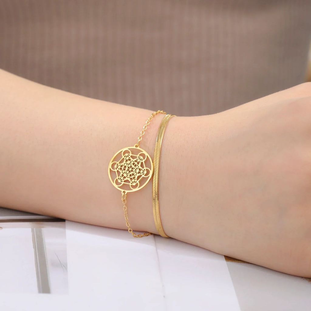 Bracelet with Gold Metatron's Cube Pendant