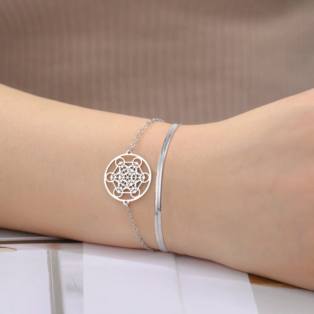 Bracelet with Silver Metatron's Cube Pendant