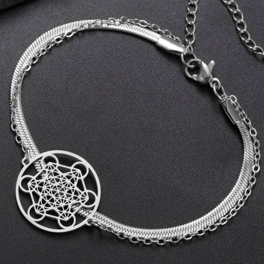 Bracelet with Silver Metatron's Cube Pendant