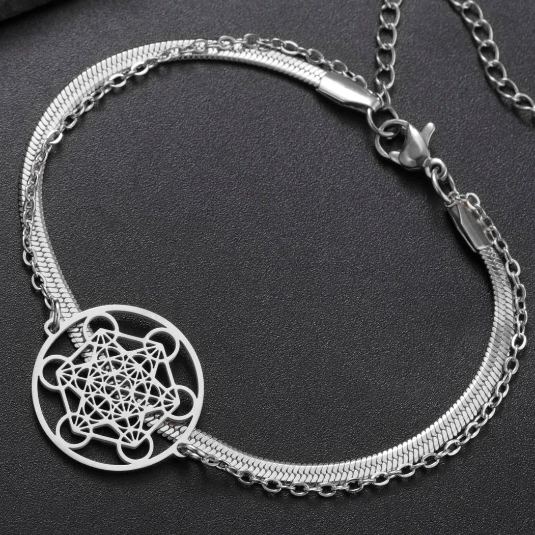 Bracelet with Silver Metatron's Cube Pendant