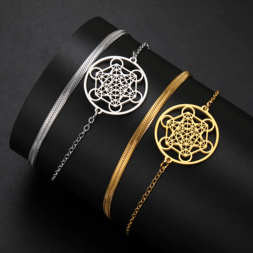 Bracelet with Gold Metatron's Cube Pendant