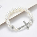 Bracelet with White Beads and Cross