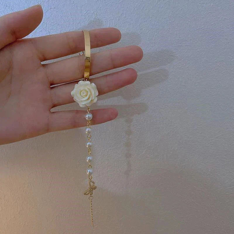 Bracelet with Beads and White Rose Flower