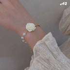 Bracelet with Beads and White Rose Flower