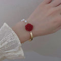 Bracelet with Beads and Red Rose Flower