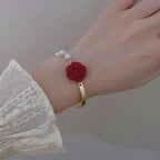 Bracelet with Beads and Red Rose Flower