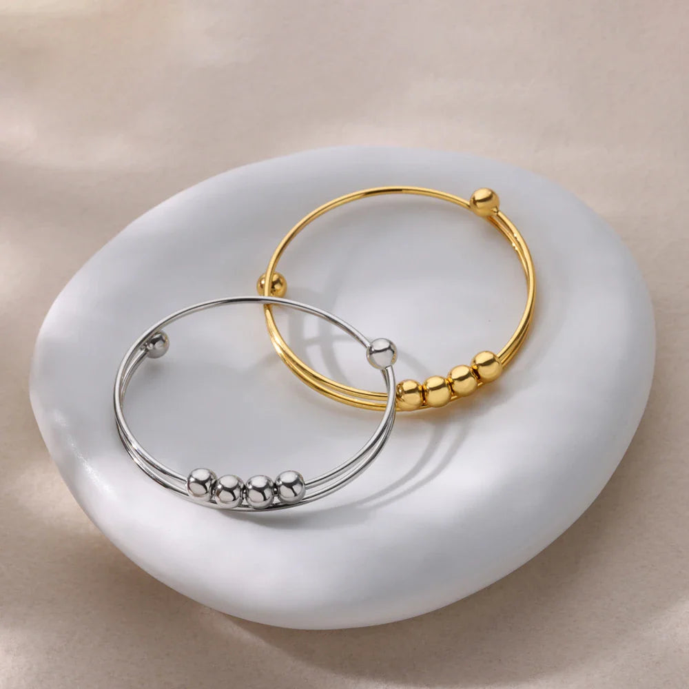 Bracelet with Anti-Stress Rotating Beads for Men or Women silver
