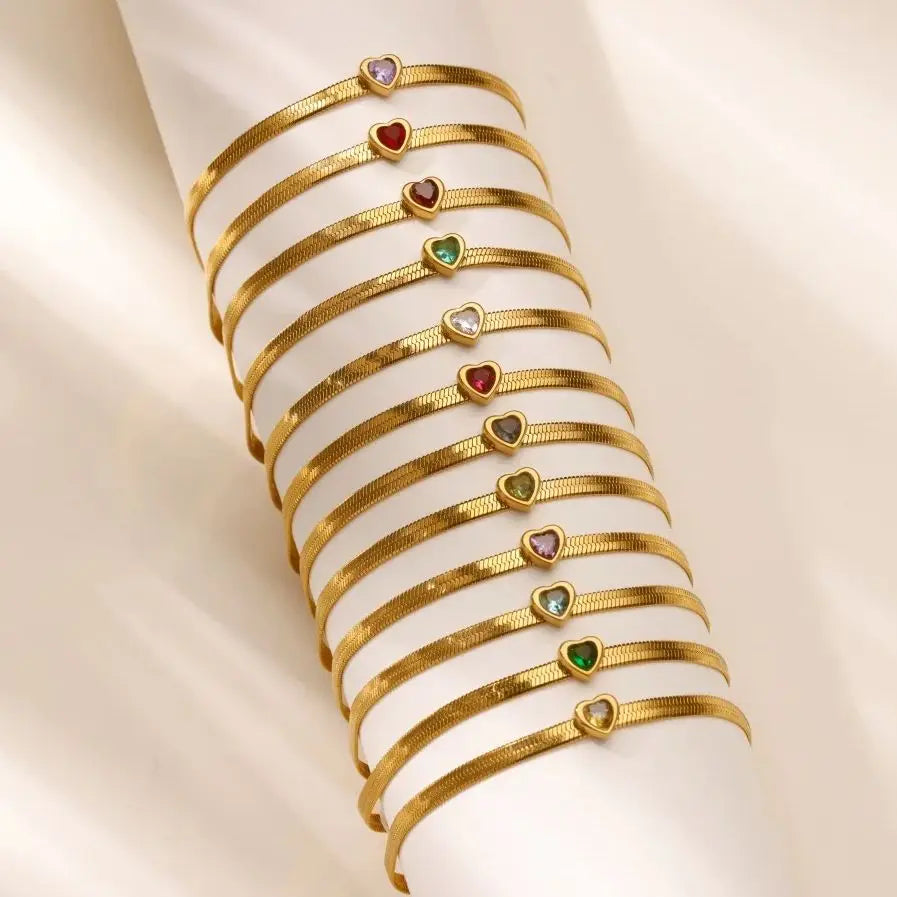 Bracelet avec pierre de naissance en forme de cœur janvier