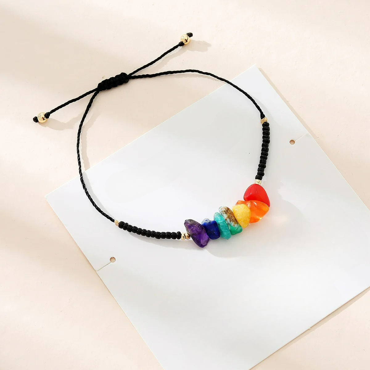 Bracelet with Natural Stones 7 Chakras black