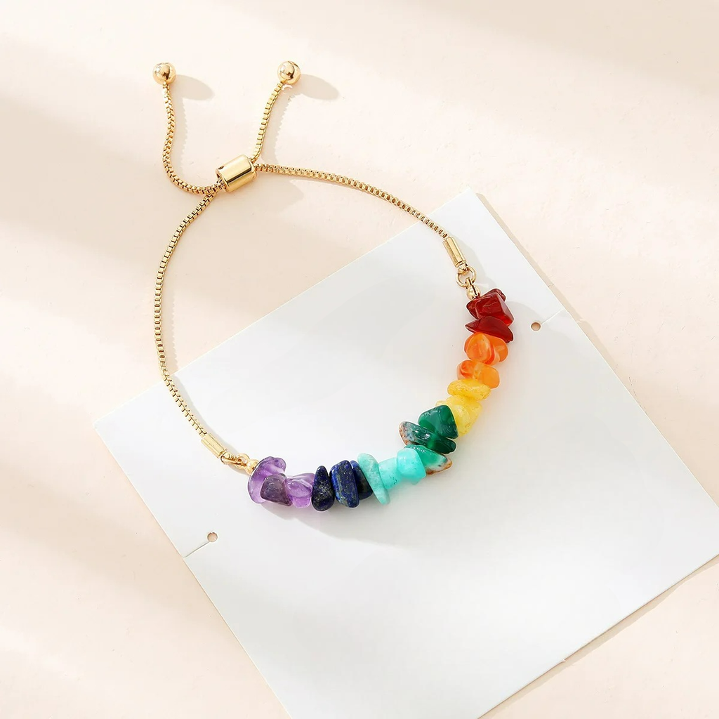 Bracelet with Natural Stones 7 Chakras gold