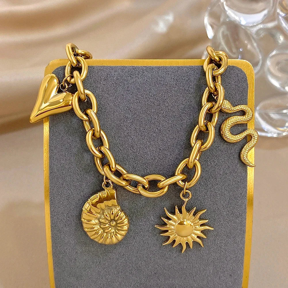 Bracelet with Sun and Shells for Men or Women gold