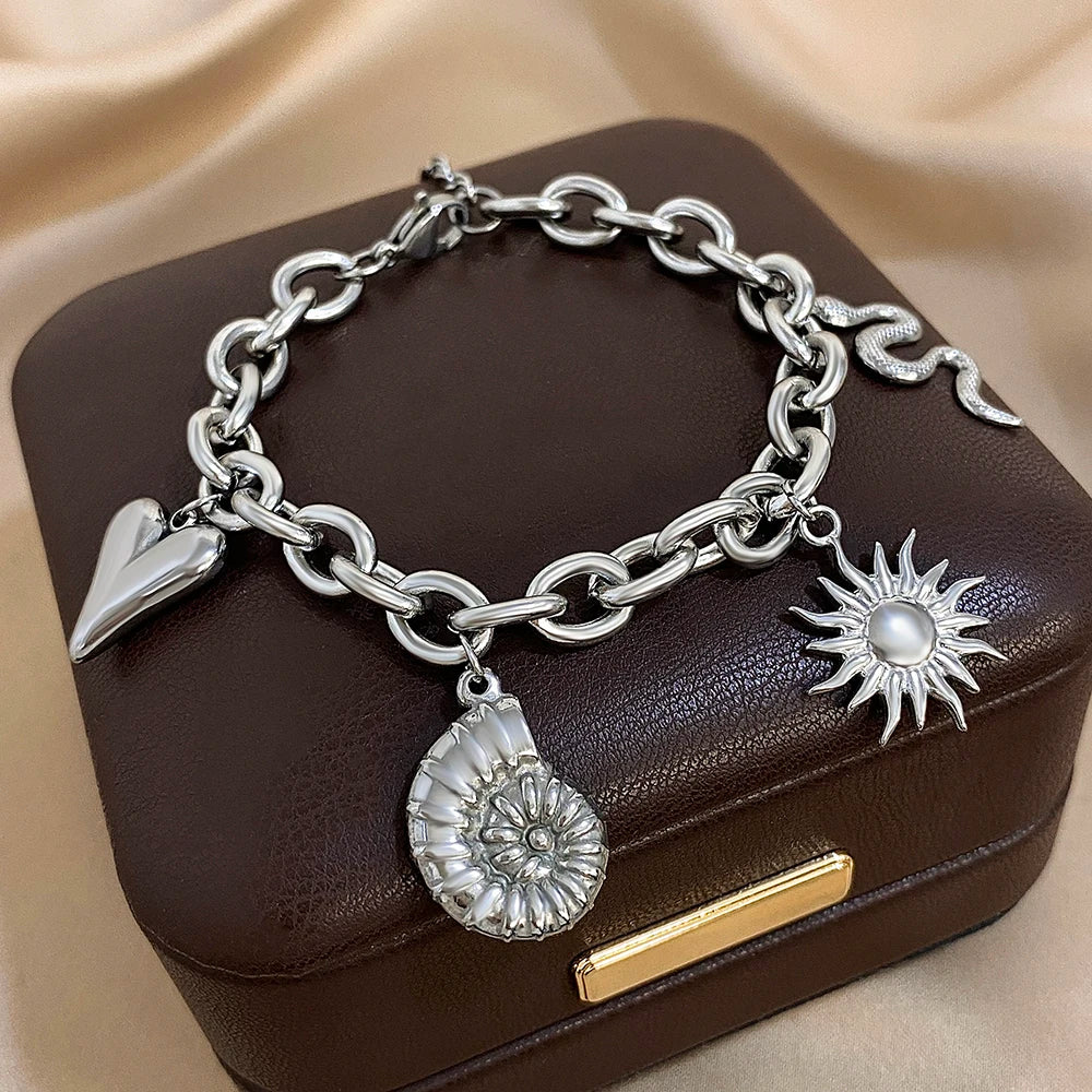 Bracelet with Sun and Shells for Men or Women silver
