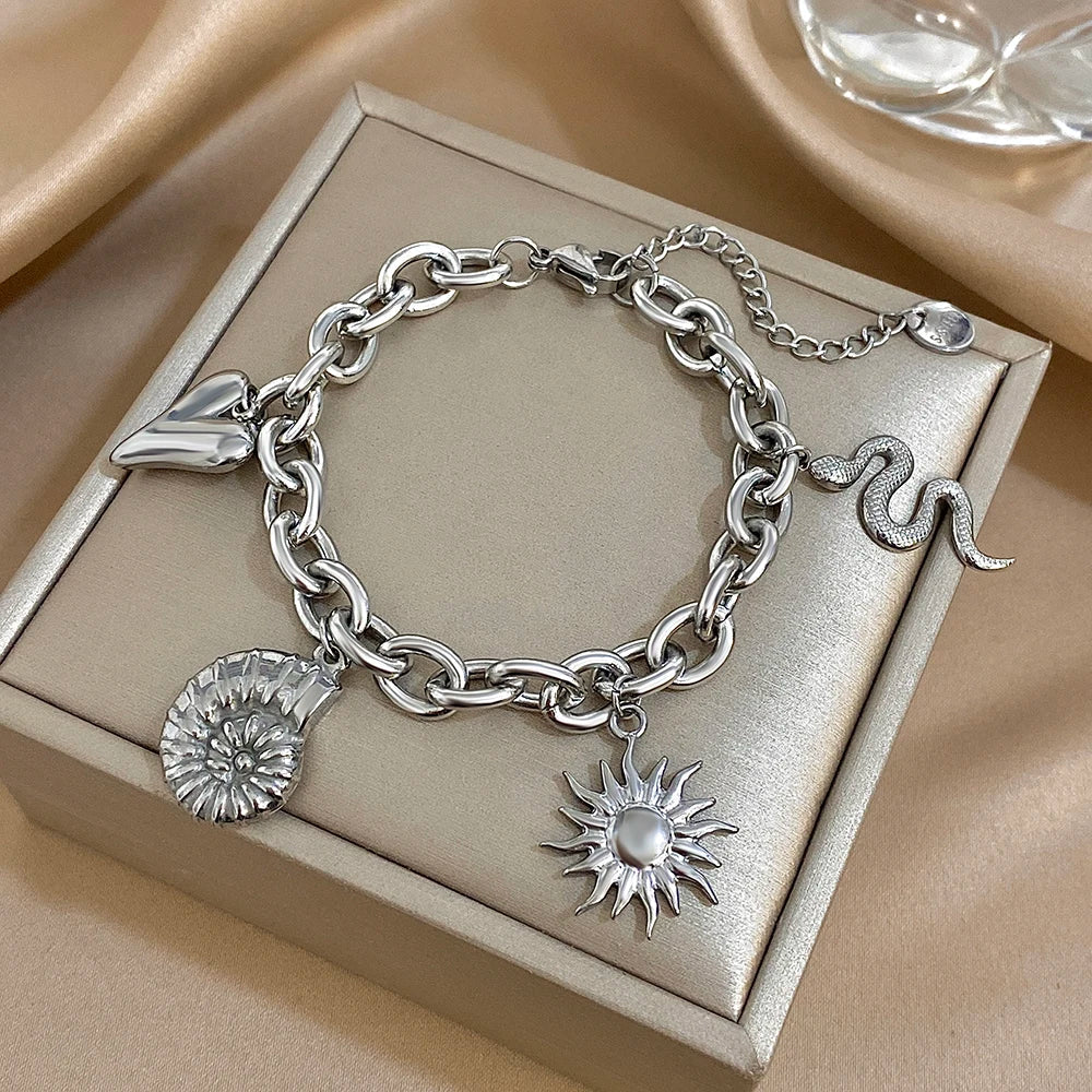 Bracelet with Sun and Shells for Men or Women silver