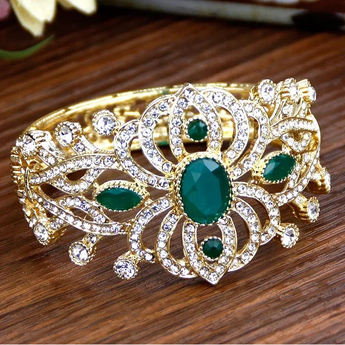 Bracelet avec strass et pierres arabe musulman mariage vert