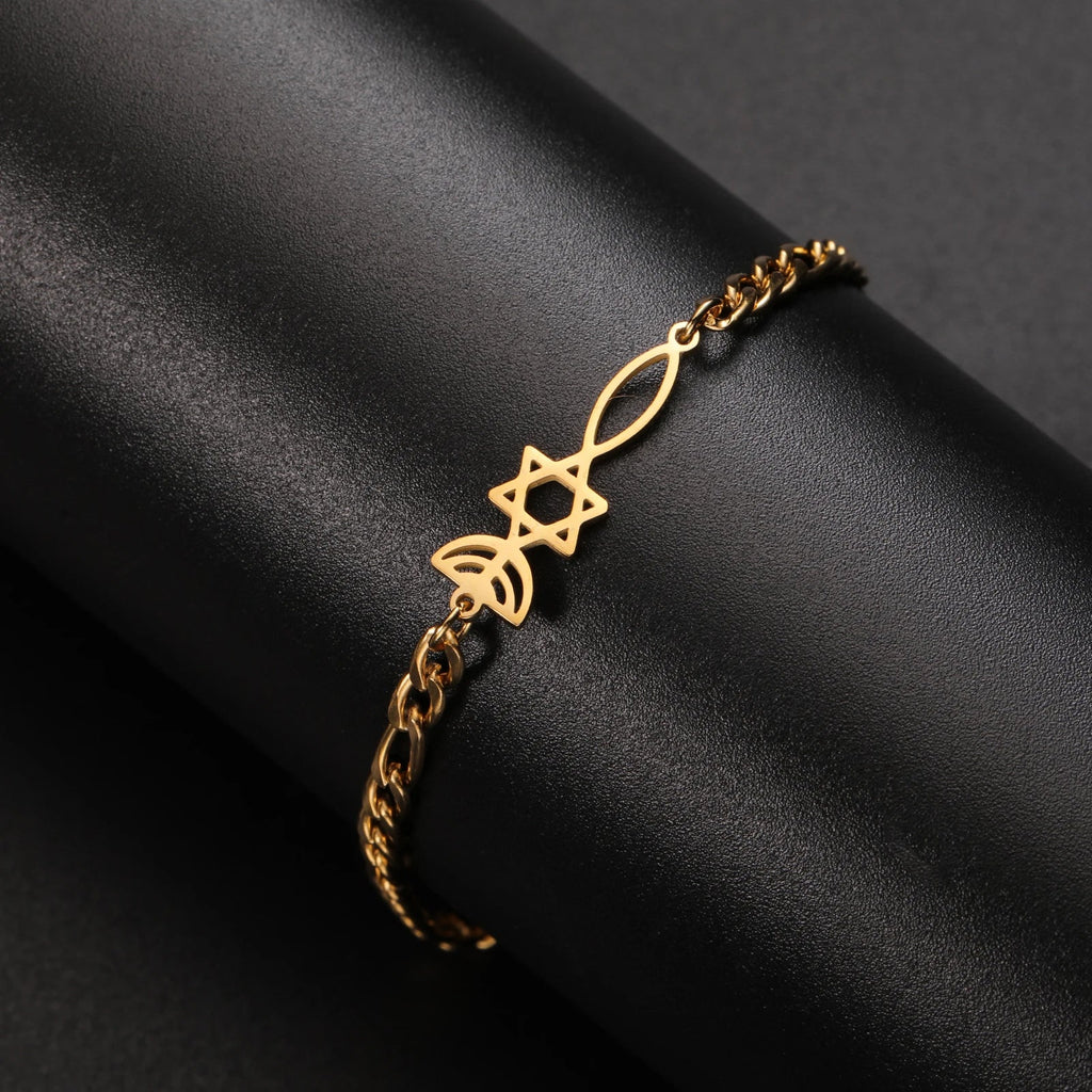 Bracelet avec symboles juifs Menorah et l'étoile de David or