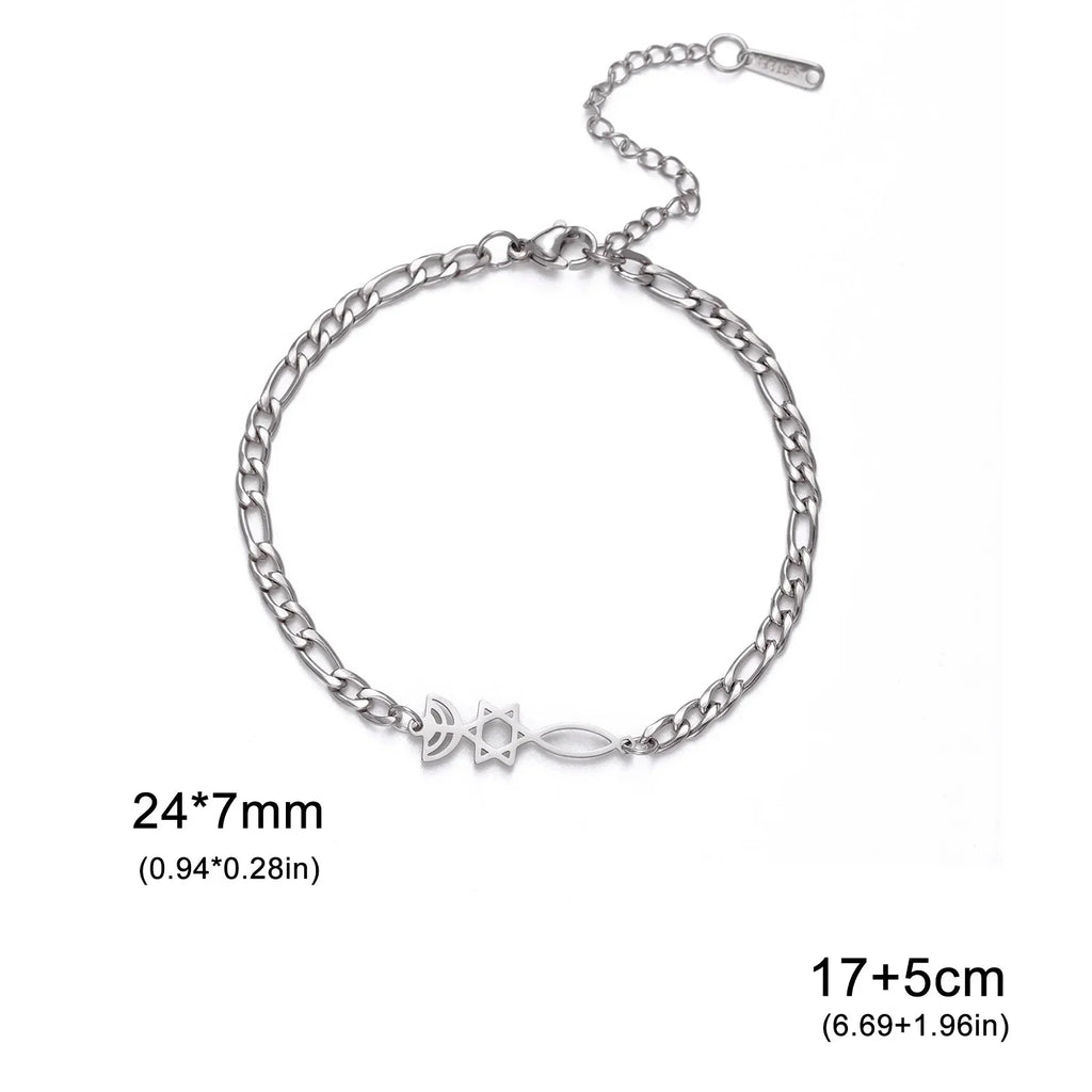 Bracelet avec symboles juifs Menorah et l'étoile de David argent