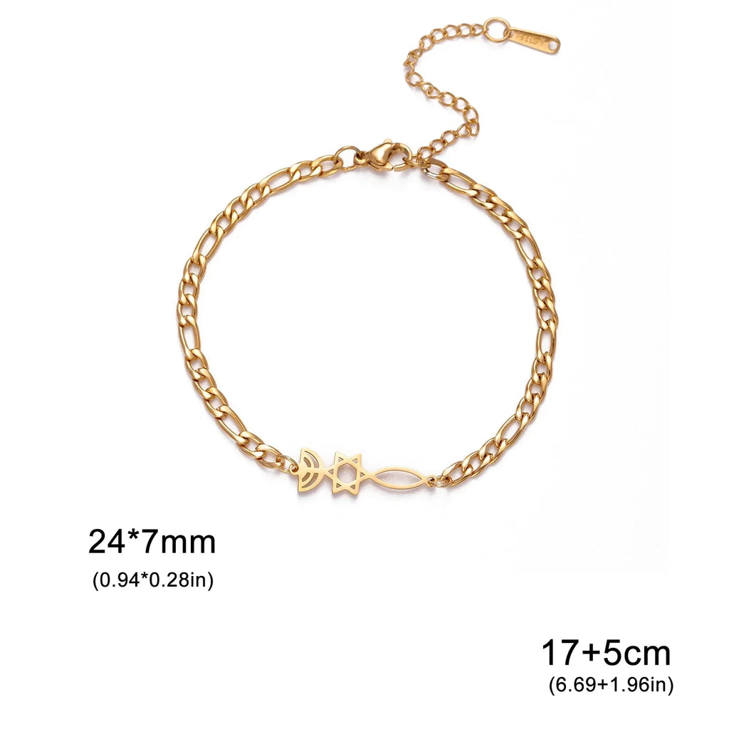 Bracelet avec symboles juifs Menorah et l'étoile de David or
