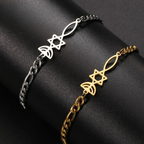 Bracelet avec symboles juifs Menorah et l'étoile de David or