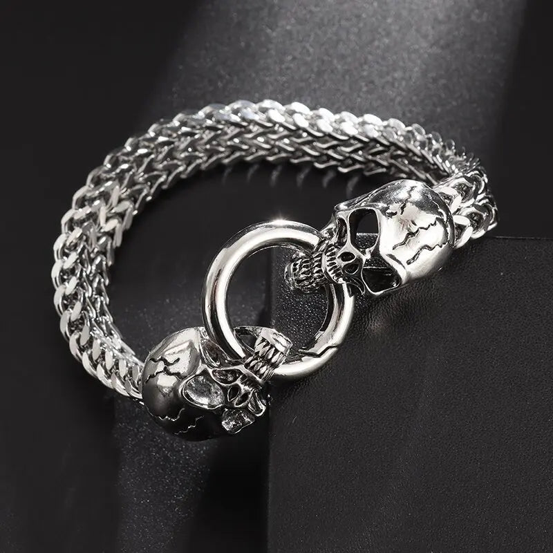 Bracelet with Skull Heads for Men silver