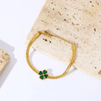 Bracelet with Four-Leaf Clover in Green Crystal