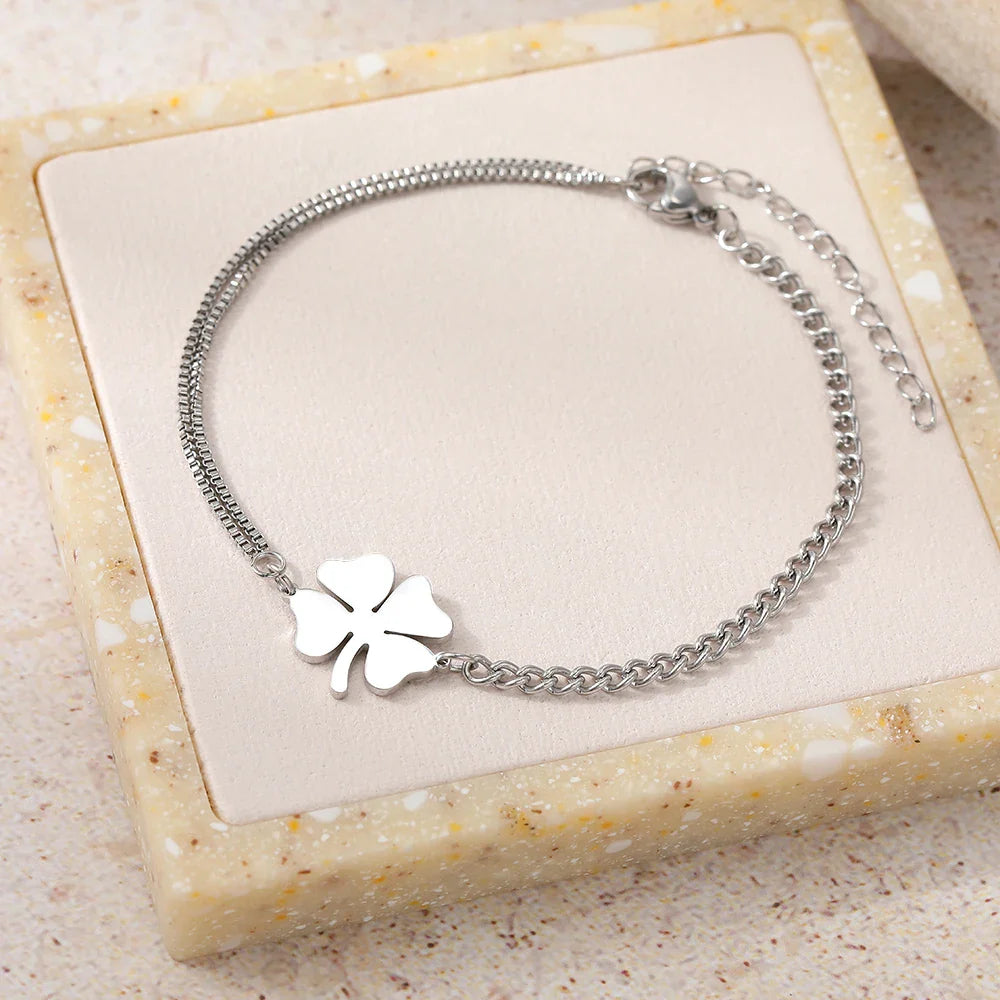 Bracelet with Four-Leaf Clover Lucky Charm silver
