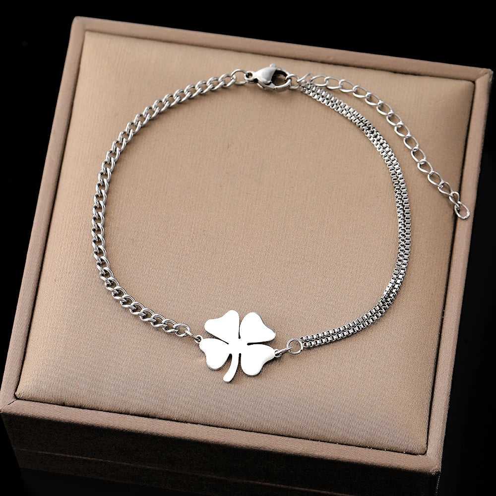 Bracelet with Four-Leaf Clover Lucky Charm silver