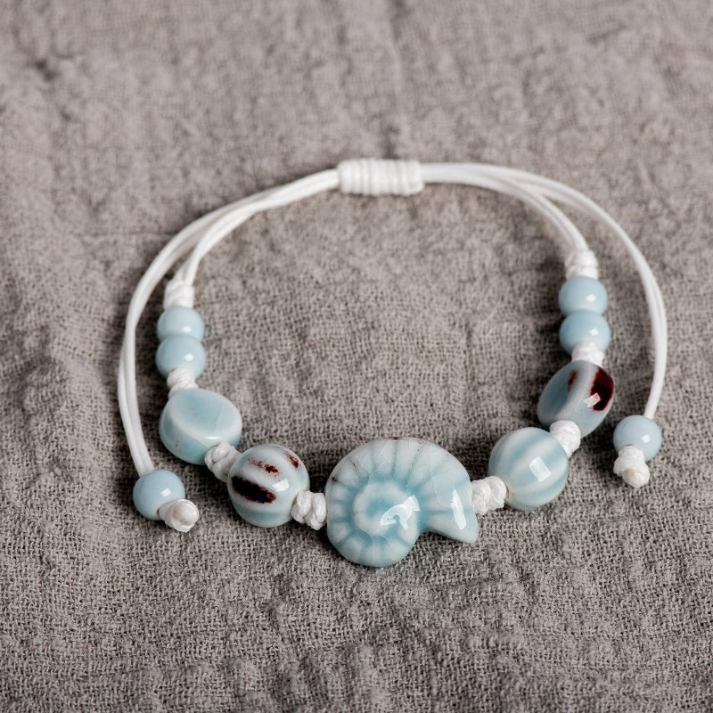 Bracelet Bohême Coquillage Escargot bleu