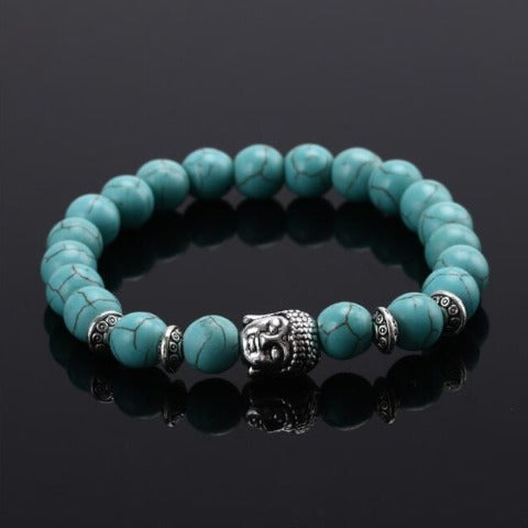 Bracelet Bouddha Tête Argent Porte Bonheur turquoise