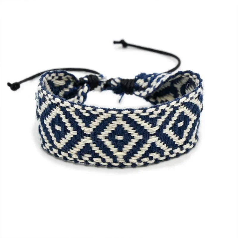 Bracelet Brésilien à Formes Géométriques Fait Main bleu