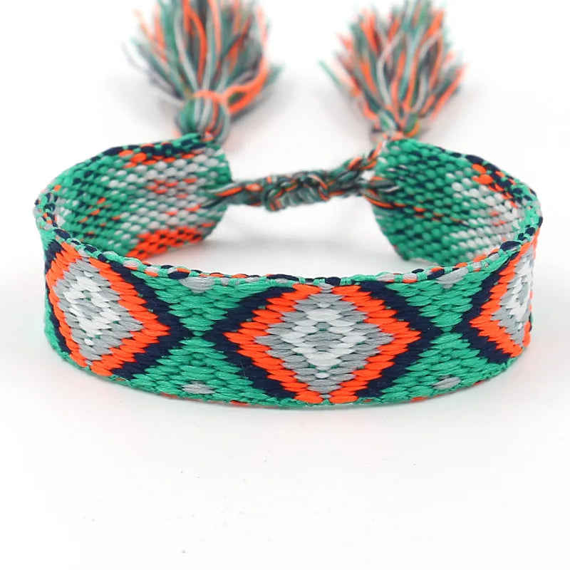 Bracelet Brésilien Large à Motifs Géométriques vert