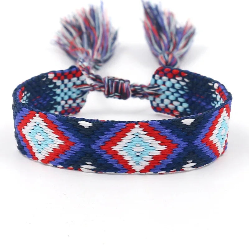Bracelet Brésilien Large à Motifs Géométriques bleu