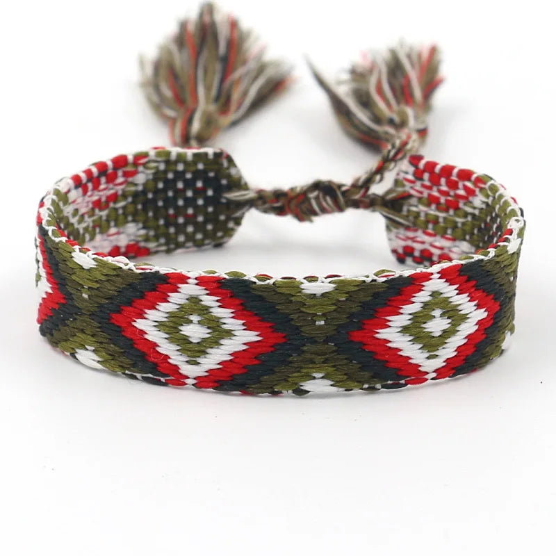 Bracelet Brésilien Large à Motifs Géométriques noir