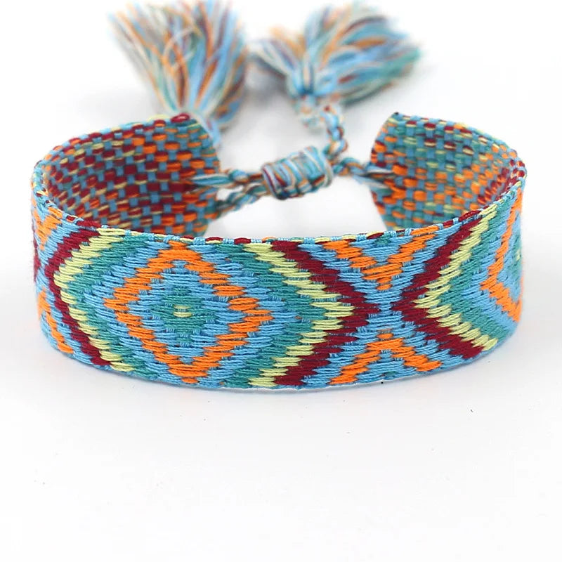 Bracelet Brésilien Large à Motifs Géométriques orange