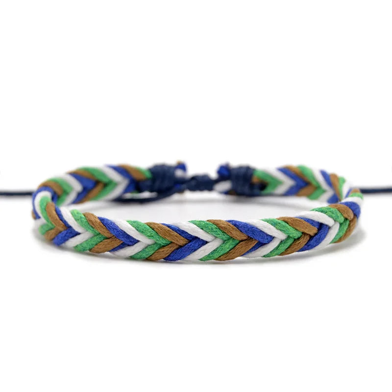 Bracelet Brésilien Minimaliste en Fil de Coton bleu et blanc