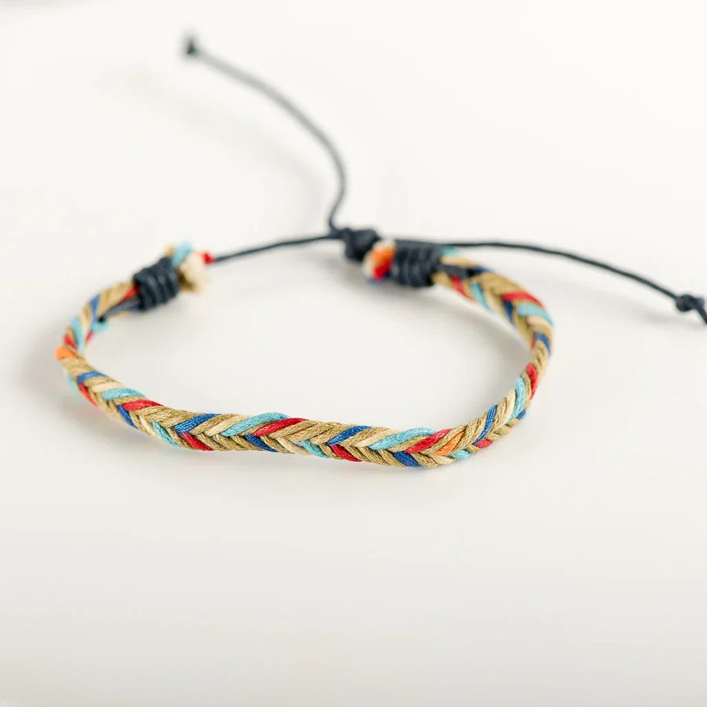 Bracelet Brésilien Tressé beige et rouge