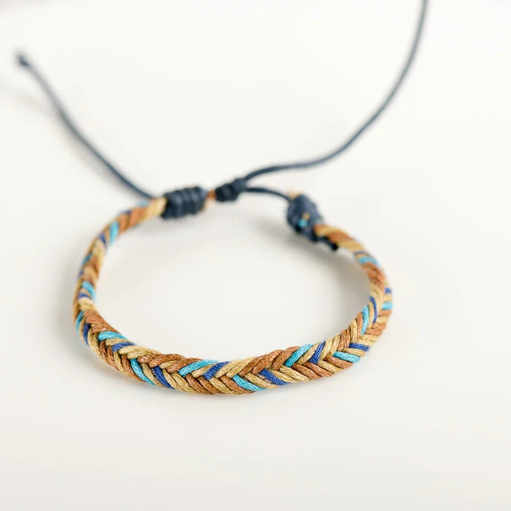 Bracelet Brésilien Tressé bleu et beige