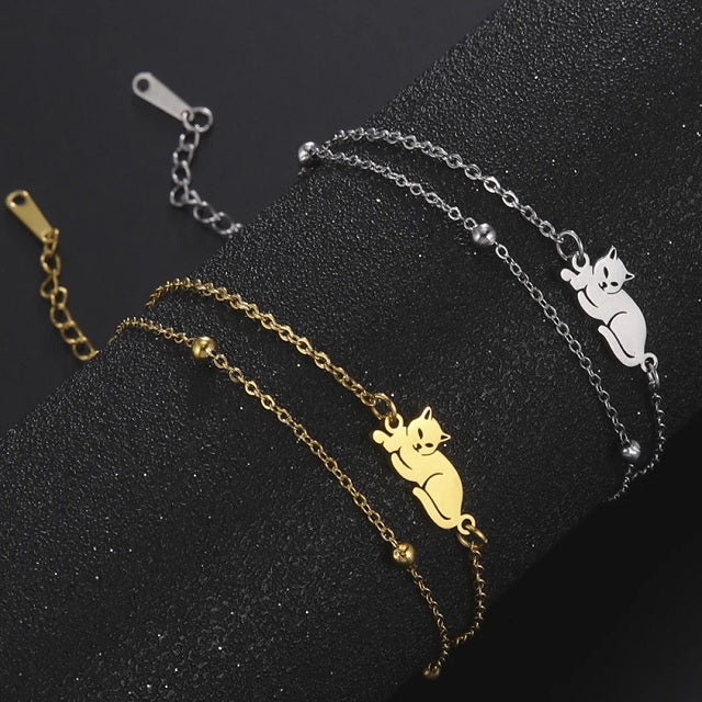 Silver and Gold Cat Bracelet