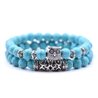 Owl Bracelet - Owl Chain Sky Blue Beads