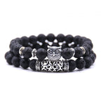 Owl Bracelet - Owl Chain Very Dark Gray Beads