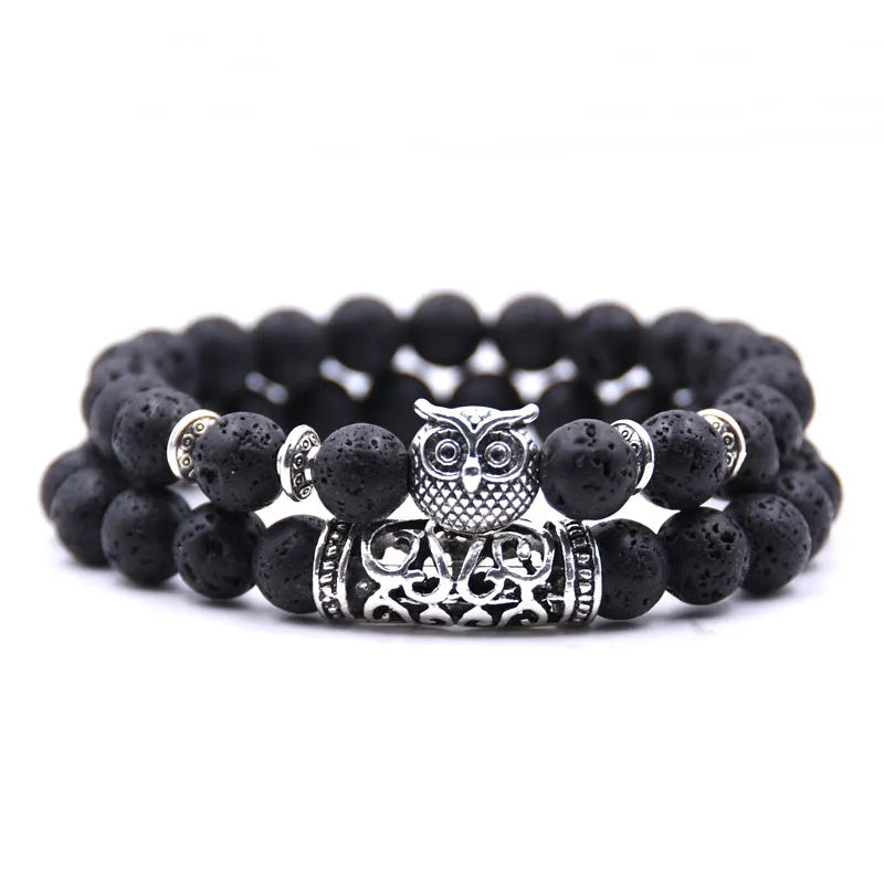 Owl Bracelet - Owl Chain Very Dark Gray Beads