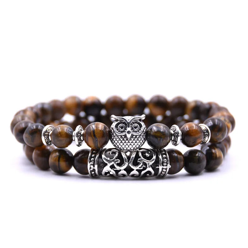 Owl Bracelet - Owl Chain Brown Beads